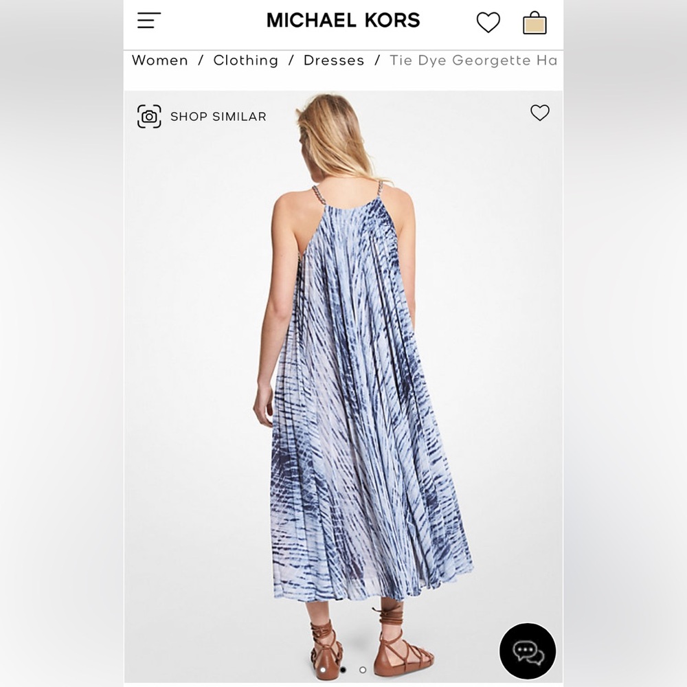 Michael Michael Kors XXS Georgette Halter Dress Blue white tie dye flow Excellen